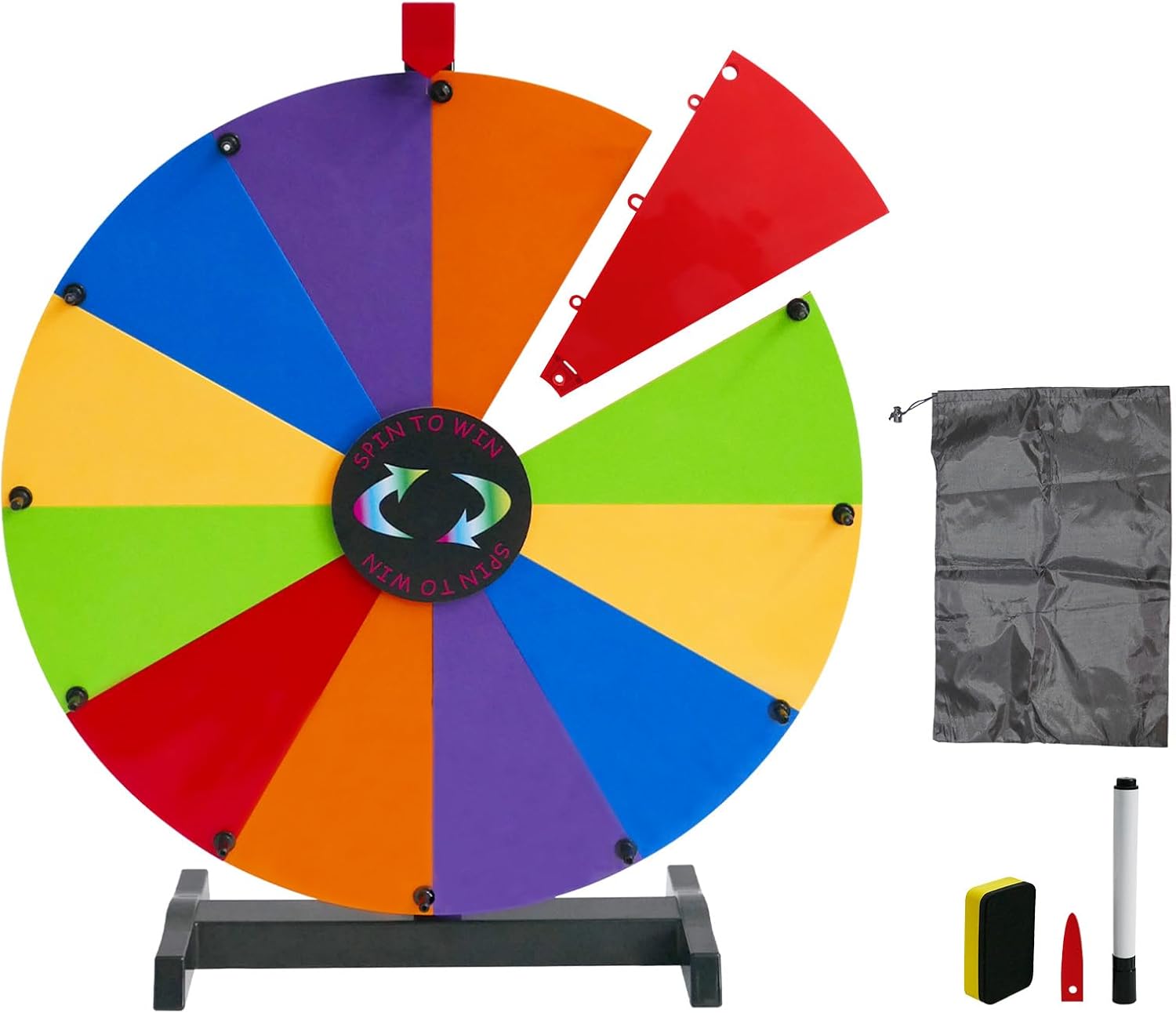24 Inch Tabletop Prize Spinning Wheel with Stable Base Stand, Dry Erase Spinner 12 Slots Modular Spin Wheel for Prizes with Dry Markers and Eraser for Carnival Game Trade Show