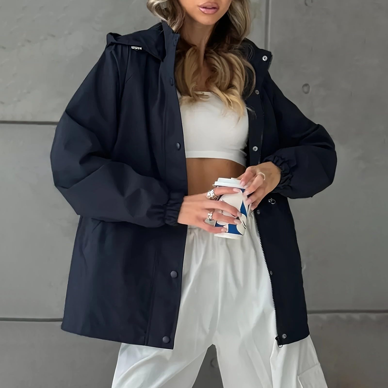 Impermeabile Da Donna, Lungo, Con Cappuccio, Trench Foderato, Giacca A, Viaggio Abbigliamento Estivo Vento Tecnica Running Jacket Antipioggia Donna Nero Cappuccio Invernale Trekking