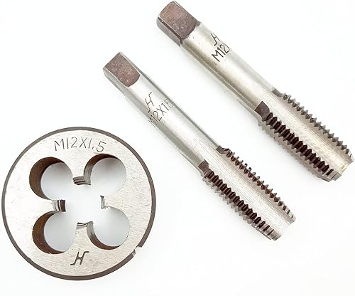 Juego de grifos y troqueles de mano métricos, M12 x 1,5 rosca y troquel redondo, 2 grifos rectos a la derecha y 1 troquel (M12 x 1,5)