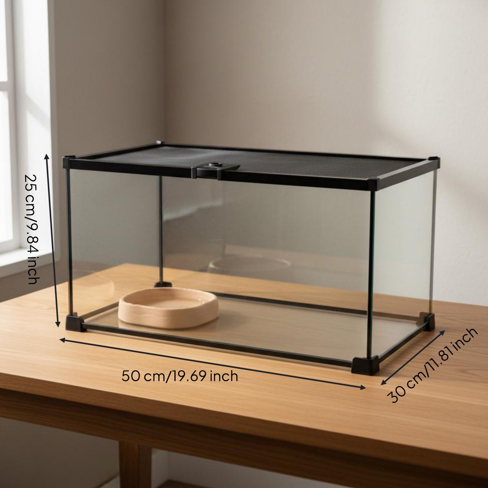 predolo Terrario para Reptiles Buena Ventilación Tanque de Cristal para Reptiles Fácil Observación Caja de Cría de Cristal para Exhibición, 50x30x25cm
