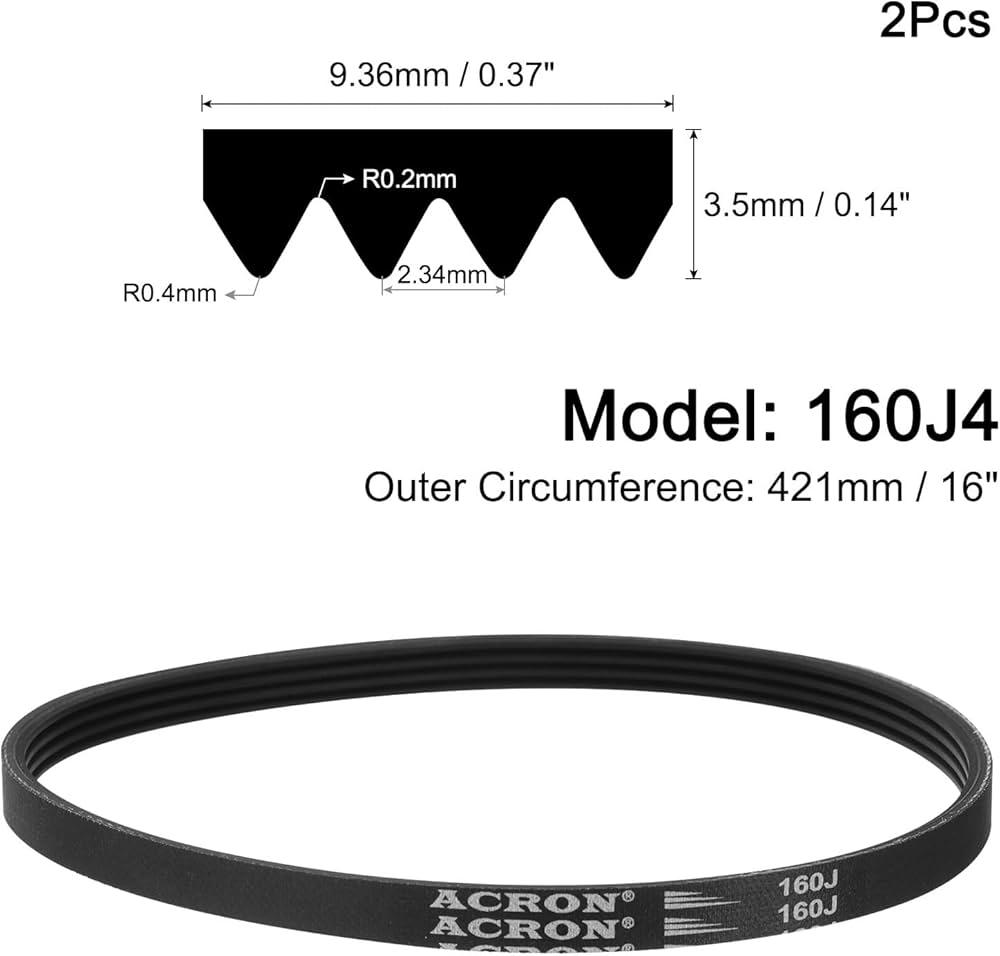 uxcell 2pcs 160J4 Poly V Belt, 4 Ribs PJ V-Ribbed Belt 16