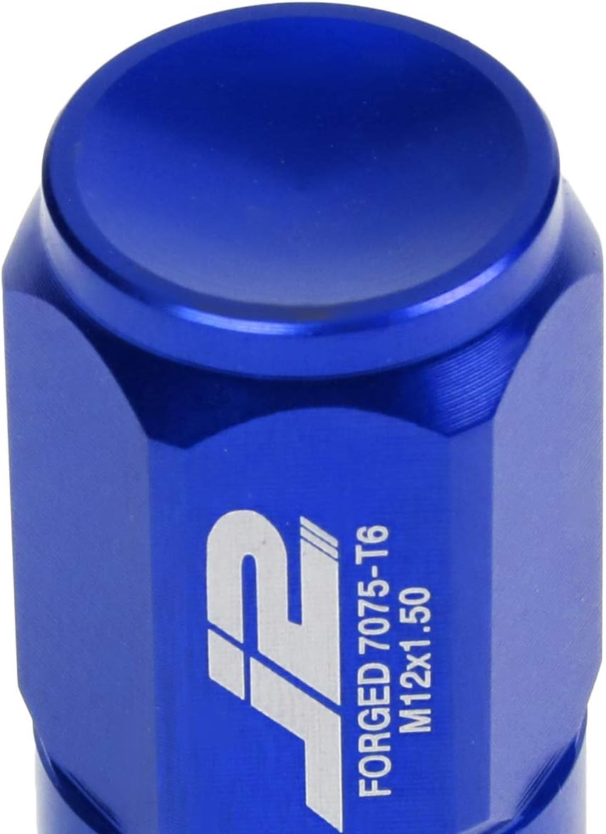 J2 Engineering 20 Pcs 7075 Aluminum Closed End M12 x 1.5 Lug Nuts Set w/Socket Adapter, Blue, Fit Conical Seat, LN-T7-007-15-BL