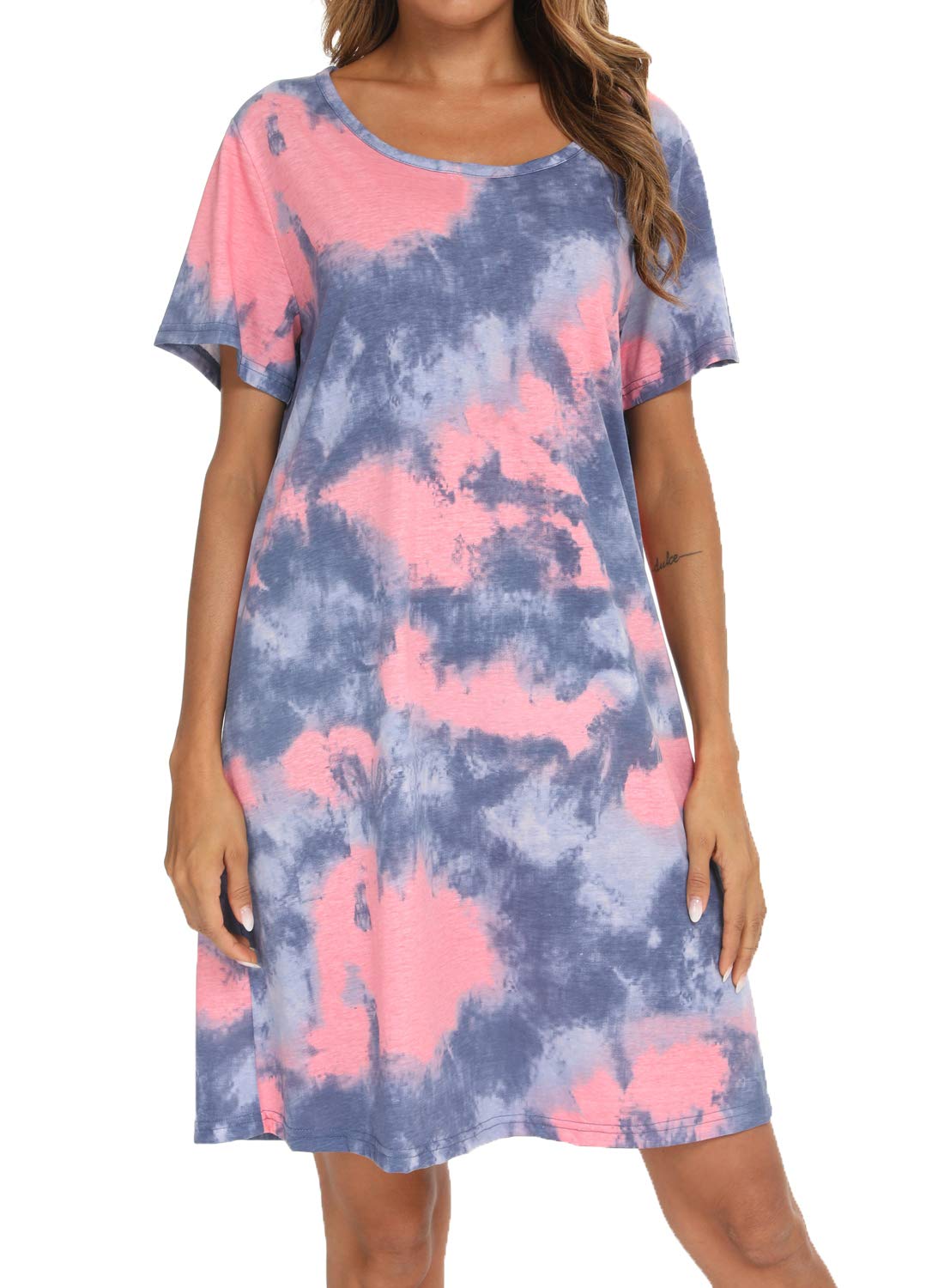 MIA LUCCE Camisón corto de algodón para mujer, manga corta, verano, camisón de dormir para salón