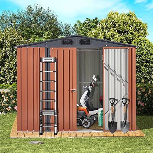 Jaord 8 X 6 Ft Storage Shed, Outdoor Galvanized Steel Shed, Outside Garden Tool Storage House With Lockable Door For Patio, Backyard, Lawn Mower, Dark Brown… #TOP1