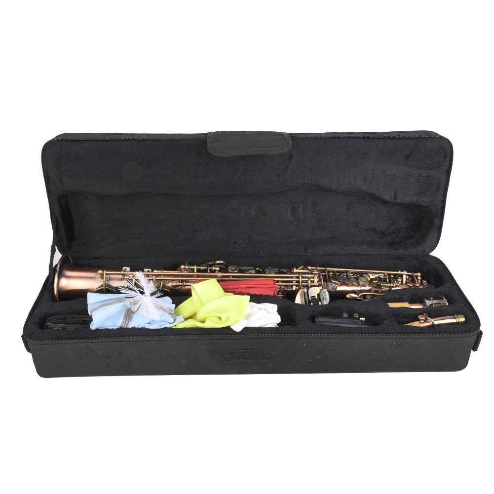 Saxofón de Cobre Rojo Profesional Set B Saxofón de Soprano Plano Saxo Recto con Bolsa de Transporte Instrumento de Viento