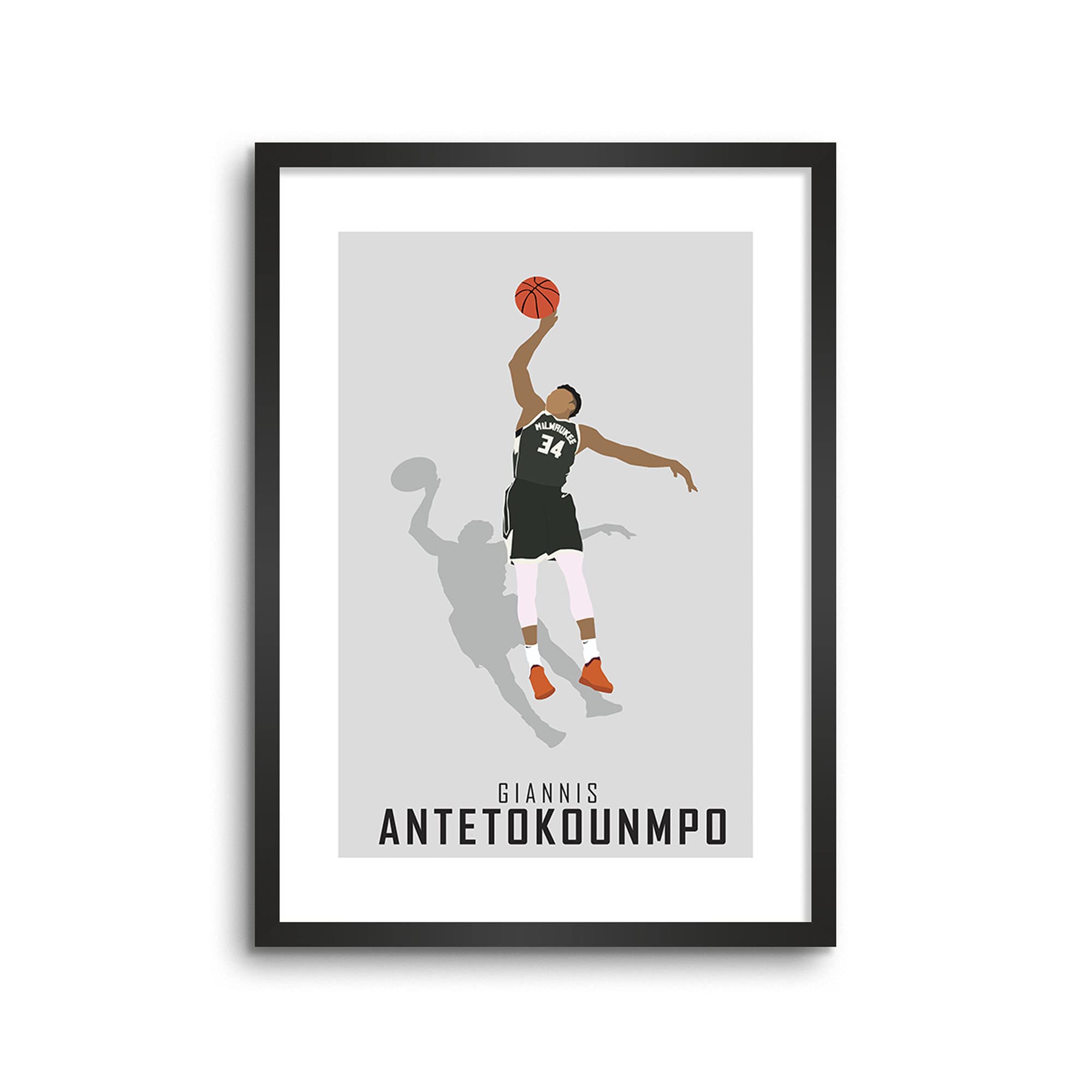 LAMRON Giannis Antetokounmpo Abstract Art Wall Decoration Art Framed Poster Black NBA021, Basic (8 x 12 Inch), Glass Framed