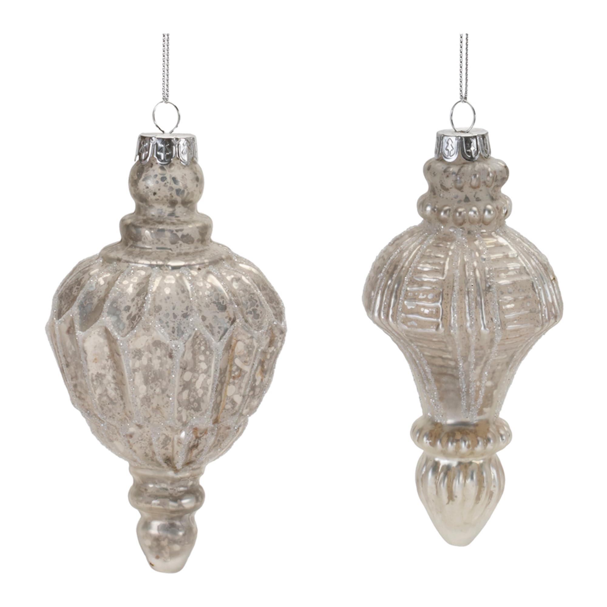 Finial Drop Mercury Glass Christmas Ornaments - 6" - Silver - 6ct