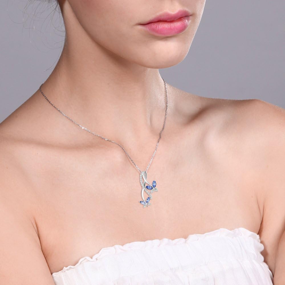 Gem Stone King 1.21 Cttw Blue Tanzanite Necklace | Butterfly Infinity Pendant Necklace for Women | 925 Sterling Silver | December Gemstone Birthstone | With 18 Inch Silver Chain - Image 4