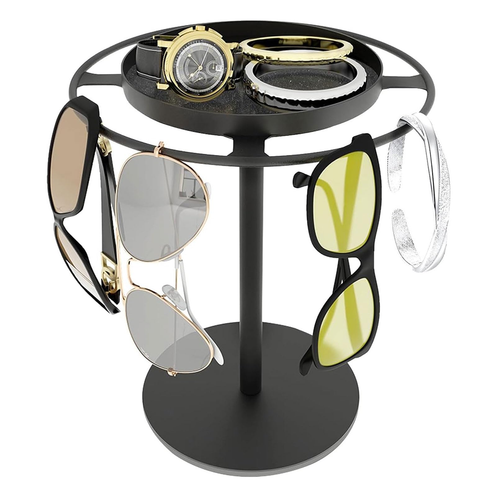 Asixxsix Sonnenbrillen Organizer, Ständer für 9 Paar, Brillenhalter aus Edelstahl mit Ablageschale, Anti Rutsch Pads, Sonnenbrillen Aufbewahrungsdisplay für Tisch, Schreibtisch (BLACK)