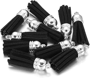 MSCFTFB 100 Pieces 1.5inch Mini Tassels Faux Suede Mala Tassel Kit for Earring Necklace Jewelry Making Garland Keychain Charms DIY Crafts Black