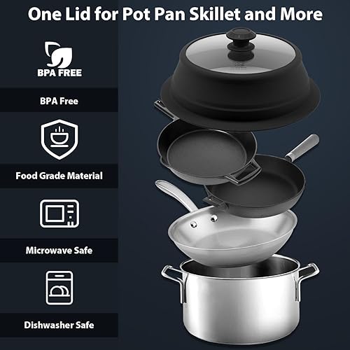 Miniatura 3 de Tapa plegable para salpicaduras de microondas con cubierta de vidrio templado ventilado, tapa wok apta para microondas, olla vaporera de 10.5 a 11