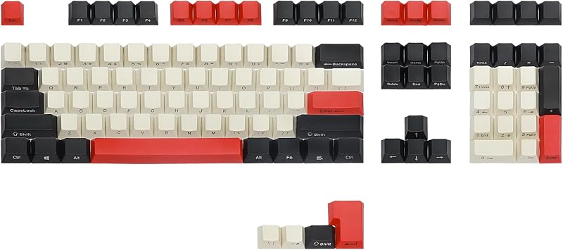 PBT Keycaps Side/Front Printed ANSI/ISO Layout Key Set Half Profile Non Back Light Thick Cherry MX Keycaps 60% / 87 TKL / 108 Mins 104 MX, for Mechanical Gaming Keyboard Switch, IR Red