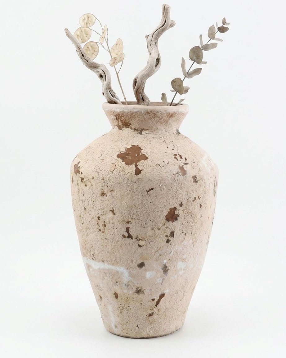 Rust Effect Decorative Ceramic Vase, 24 cm Tall | Rustic Tapered, For Dried Stems, Shelf, Sideboard, Console and Coffee Table Décor