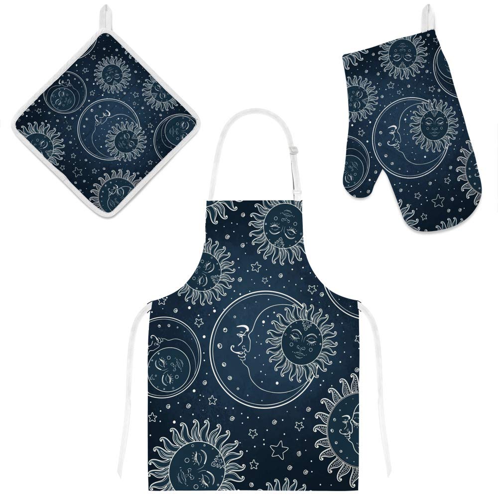 Tablier de cuisine 3 pièces avec poches gant et manique idée cadeau surprise