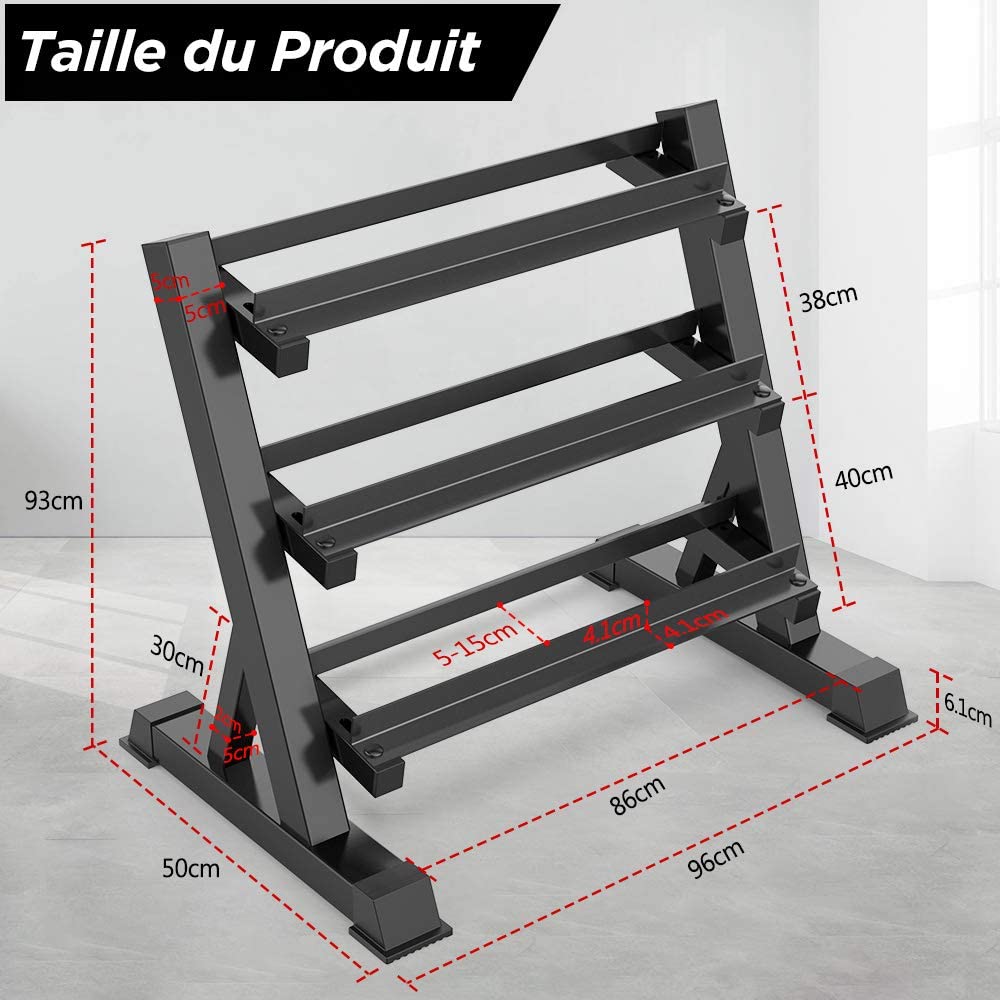 YOLEO Support pour Haltères Ajustables de 3 Niveaux, Stockage d'haltères, Repose Haltères Rack de Rangement pour Musculation à Domicile Max.500KG