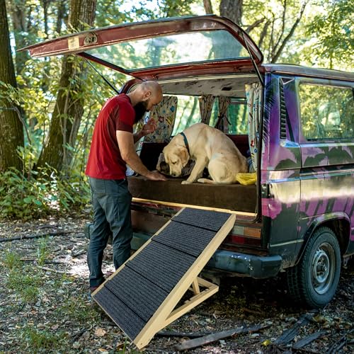 LZQ Escalier pour chien - Pliable - Pour petits chiens et chats - Portable - Réglable en hauteur - En bois - Avec tapis antidérapant - Pour lit, canapé, 100 cm de long – vue 9