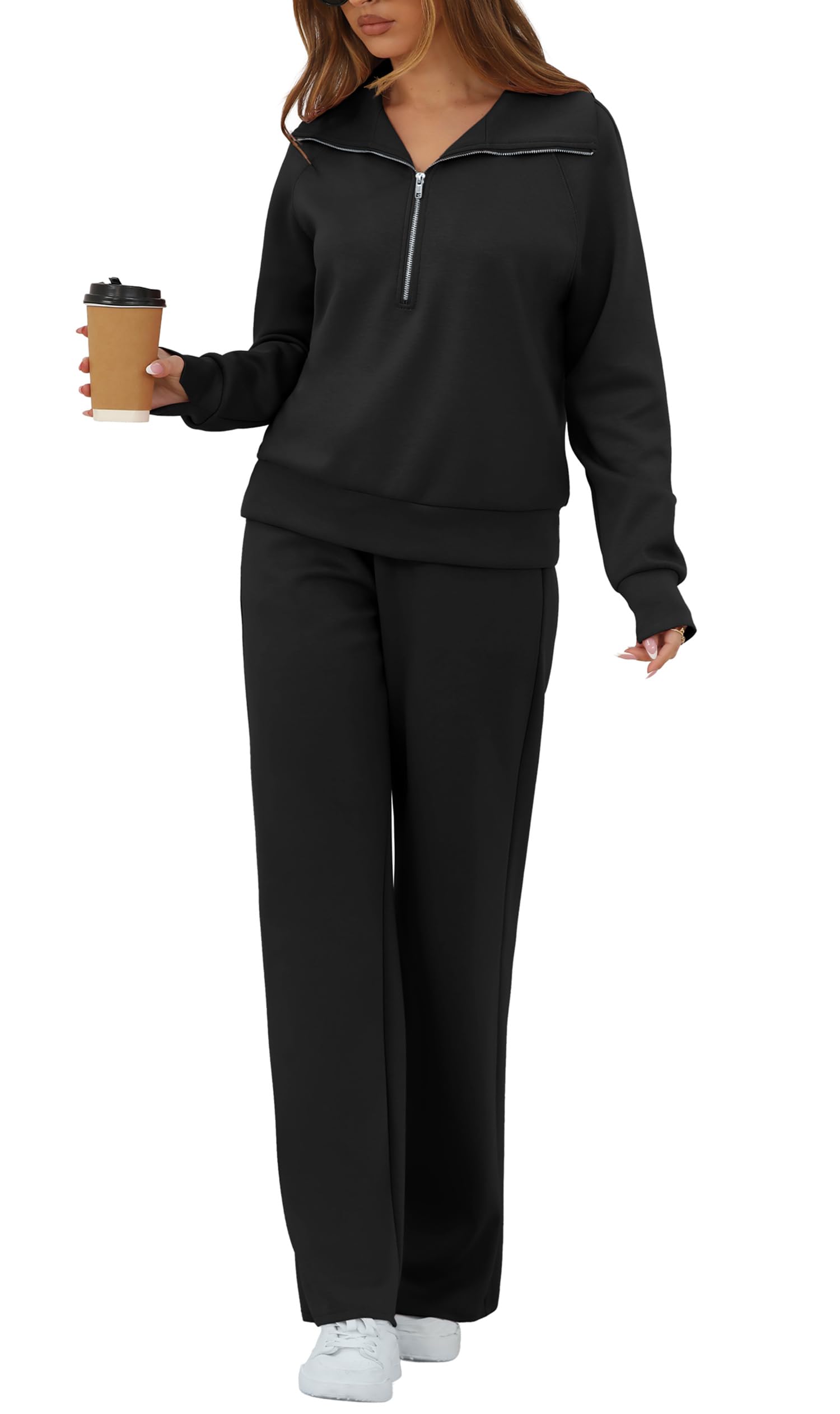 GRECERELLE Tracksuit Womens Full Set Autumn Lounge Wear Sets for Women Activewear Two Piece Outfits Long Sleeve Half Zip Casual Pullover Tops and Jogging Bottoms with Pockets