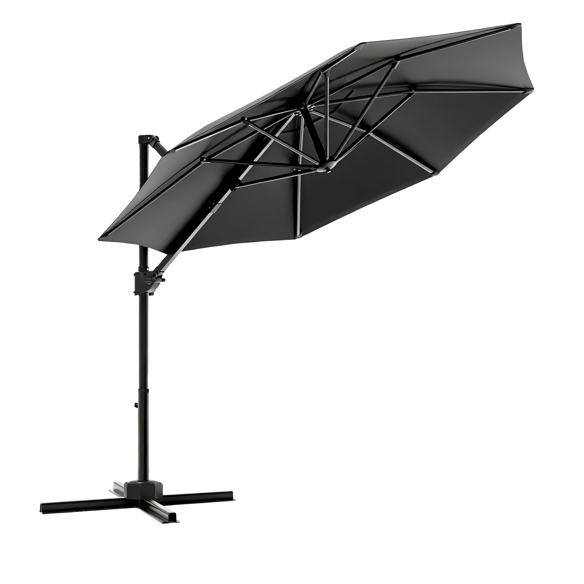 Devoko 3.25x3.25m Garden Parasol with Crank Tilt, Cantilever Umbrella, Waterproof UV Resistant Outdoor Shade for Patio Lawn, Upgraded Metal Pole, 8 Ribs Aluminium Frame, Includes Cover,Grey
