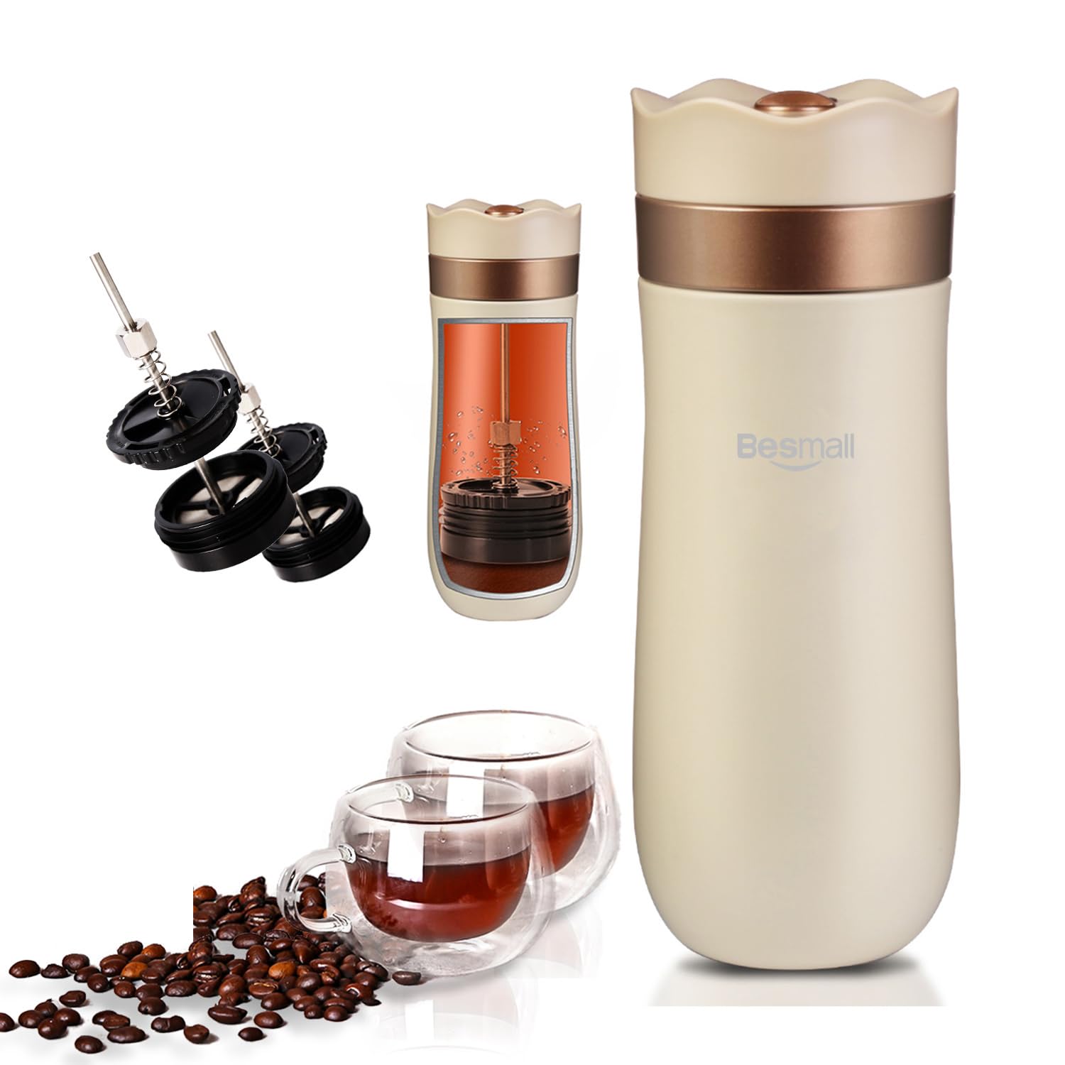 Handpresso French Press | Cafetière à Piston inox double paroi isolante | Cafetiere a Piston isotherme | Cafetiere portable pour la maison, cafetiere de voyage