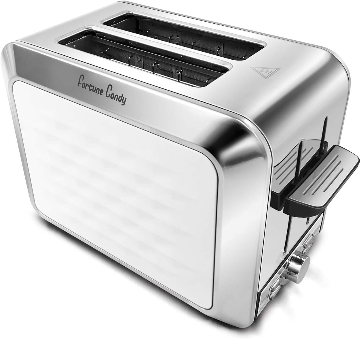 Fortune Candy Toaster, Diamond Pattern, 2 Slice, Stainless Steel, Toaster for Bagels, Wide Slots Toaster (White)