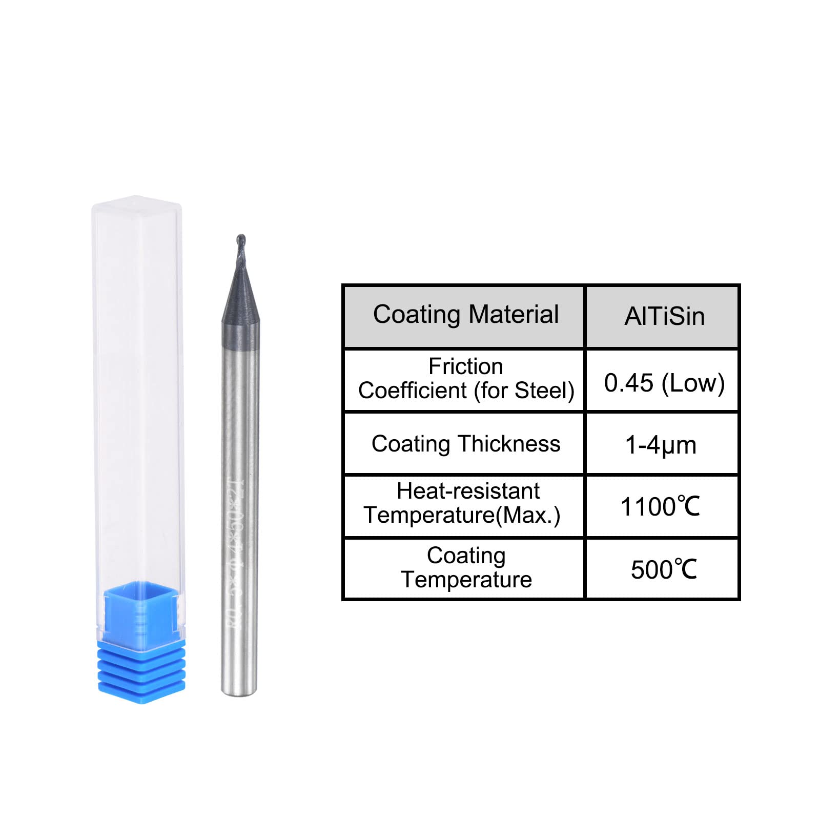 sourcing map Bille Nez Fraise à Queue 0.5mm Pointe Rayon Solide Carbure AlTiSin Revêtu CNC Routeur Embouts 2 Cannelure Spirale Fraisage Fraise HRC45 avec 4mm Queue 50mm Longueur