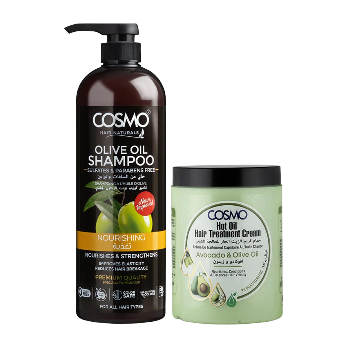 Cosmo Nourishing Olive Oil Hair Care Combo | Olive Shampoo 480ml & Avocado Hot Oil Treatment Cream 1000ml | Deep Conditioning & Moisture Formula | Sulfate & Paraben Free-image-24