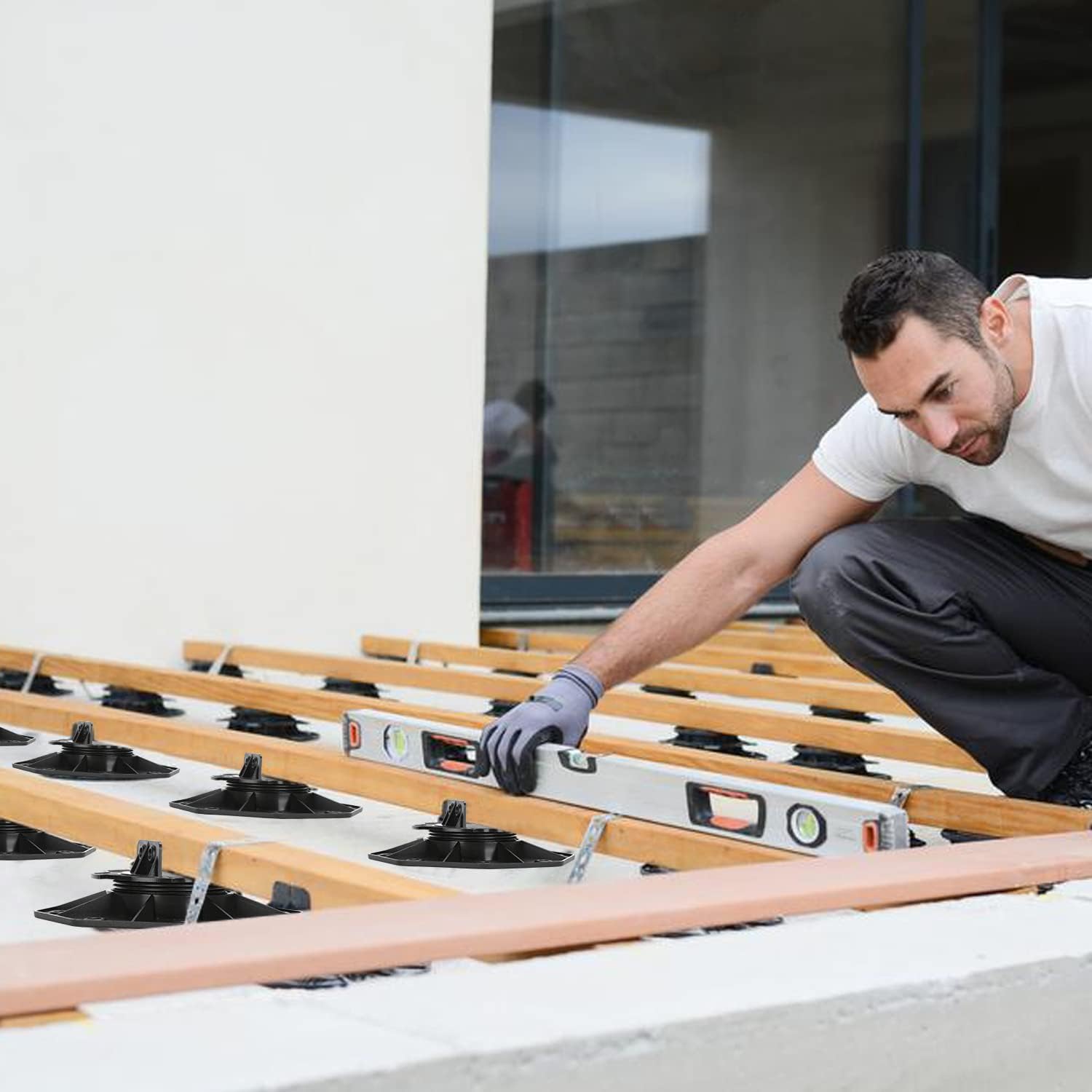 Generisch Stelzlager Höhenverstellbar für Terrassendielen Aussen aus WPC Holz Kunststoff - Unterkonstruktion Terrasse Alu & Holz - Terrassenlager Verstellbar - Terrassenplattenlater (60 140mm)