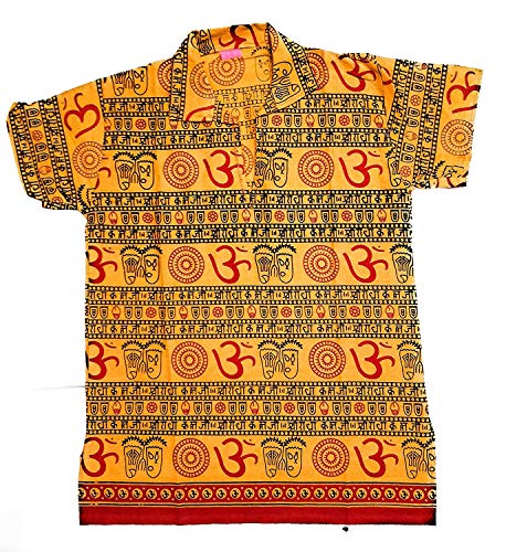Image of Cotton Om Printed Casual Loose Fit T-Shirt for Kids & Boys (9-10 Years, Yellow)
