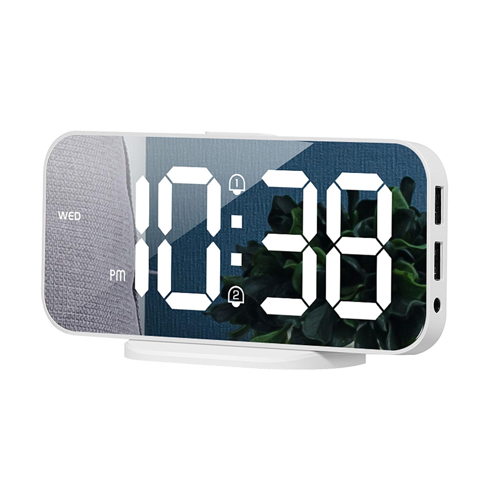 Réveil pour chambre à coucher grand écran LED miroir avec port USB charge