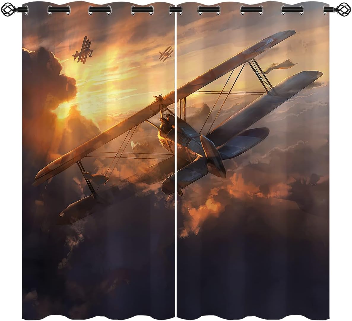Airplane Blackout Curtains for Girls Boy Home Decor, Fighter Old Fashioned Transportation Sky Grommet Thermal Insulated Drapes Darkening Window Curtain for Bedroom Living Room, 42 x 45 Inch