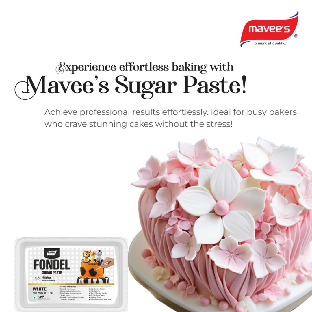 Fondel Sugar Paste - White | Premium Sugar Icing Solutions | Fondant for Cake Decoration | Chefs Choice for Cake Decorating | 1 Kg - Image 2 thumbnail