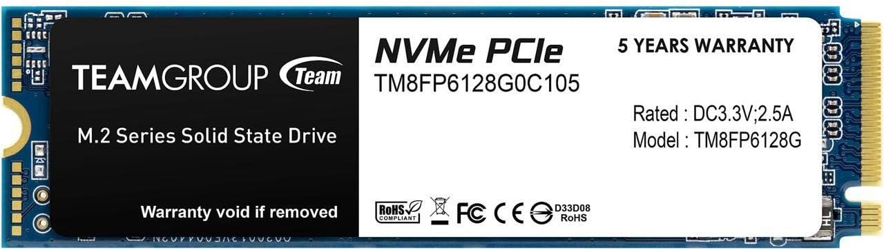 Team Group 128GB MP33 M.2 2280 PCIe 3.0 x4 with NVMe 1.3 3D NAND Internal (SSD) TM8FP6128G0C101