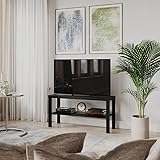 URBNLIVING 2 Tier TV Bench Entertainment Media Stand Cabinet Wooden Storage Display Unit Center Shelf, Modern TV Console Table for Living Room Bedroom - Rustic Brown, H45cm x W90cm x D30cm (Black) - Image 2