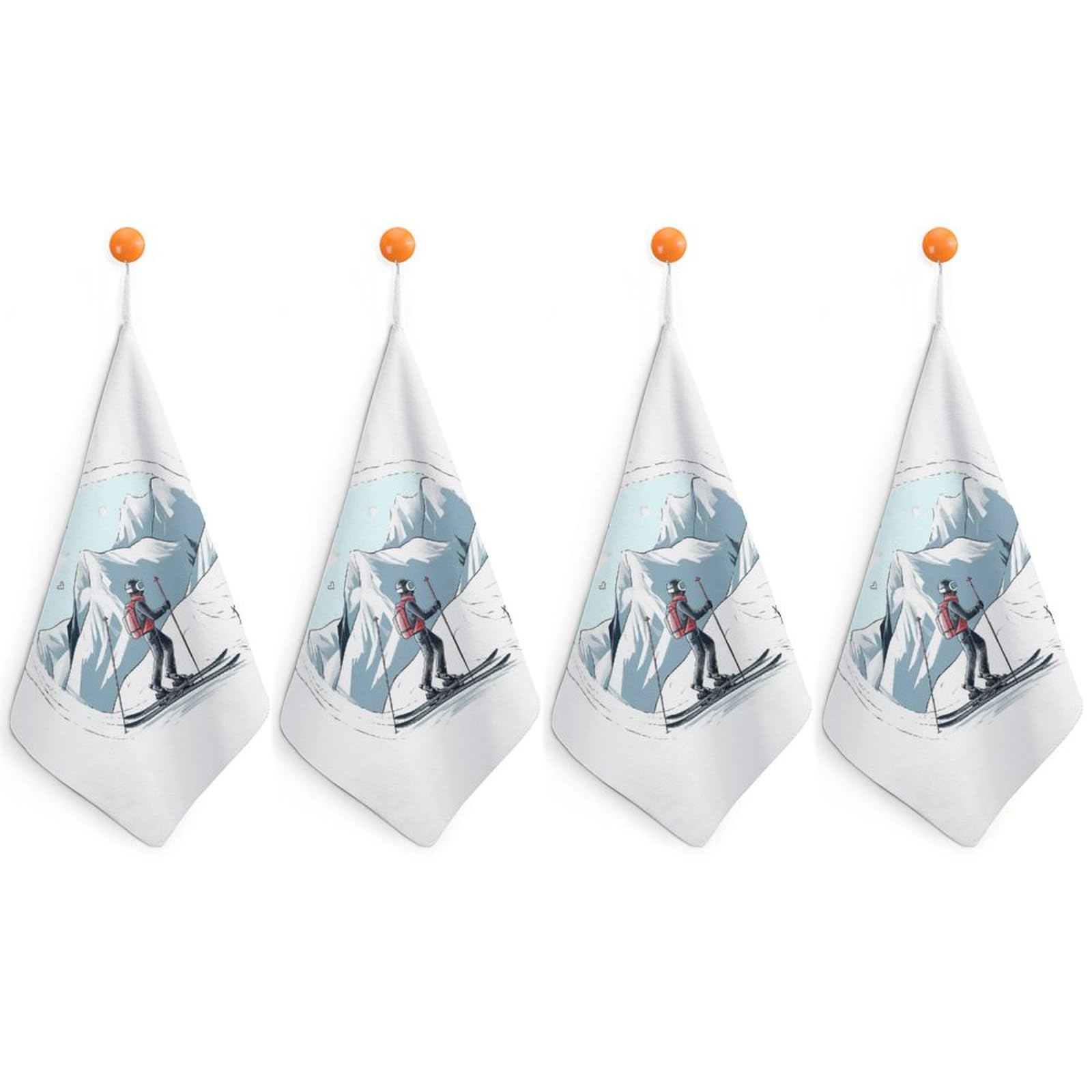 Toallas de cocina para baño con diseño de esquí de 11.8 pulgadas, juego de 4 toallas estampadas