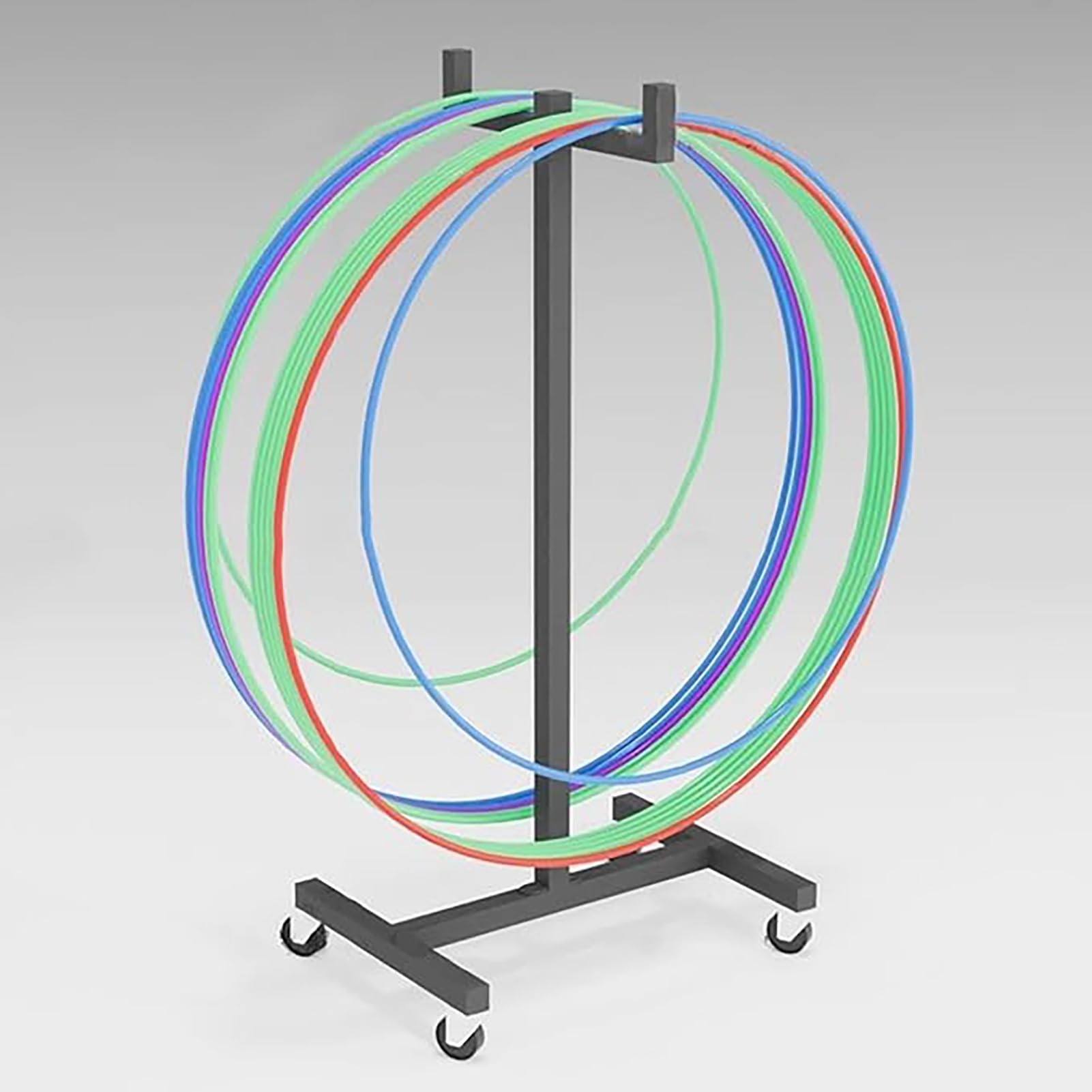 Carrello portatile a cerchio per attrezzatura sportiva, contenitore mobile per hula hoop e corde per saltare