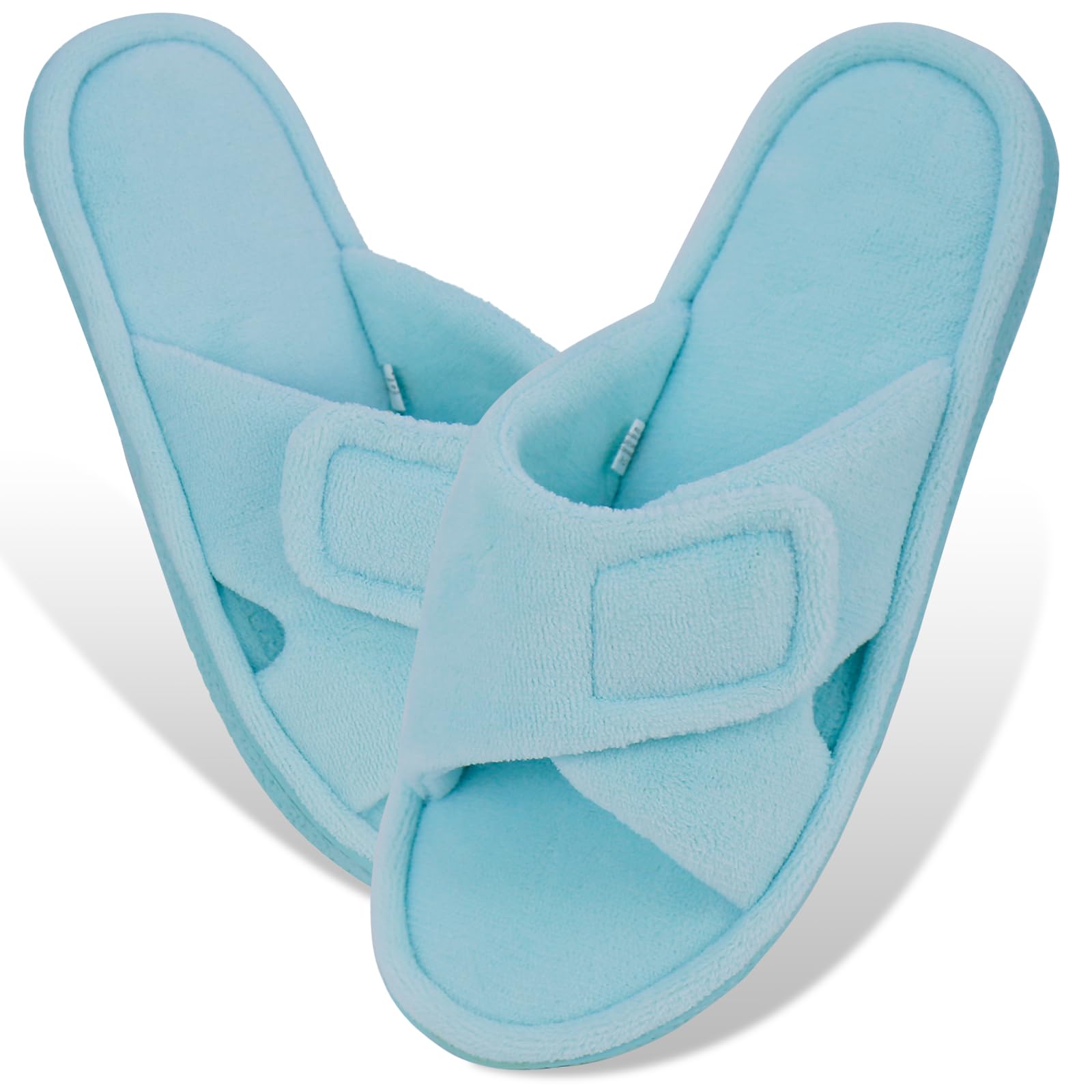 Magtoe Adjustable House Slippers for Women Memory Foam Soft Indoor Shoes Coral Fleece Lined Open Toe Home Slip on Slides Sandals All Seasons