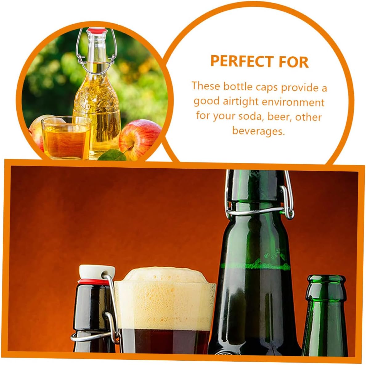 2pcs Crimson Top Bottle Caps Stainless Steel Flip Lid Sealing Stoppers with Half Gasket for Homebrew Glass Beer Bottles