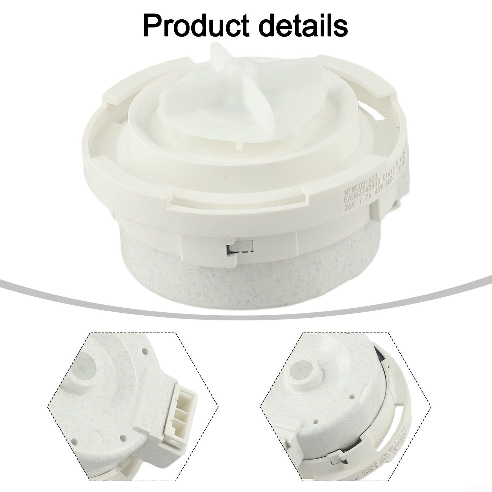 Bomba de lavadora 10 x 10 x 13 cm para motor DC blanco