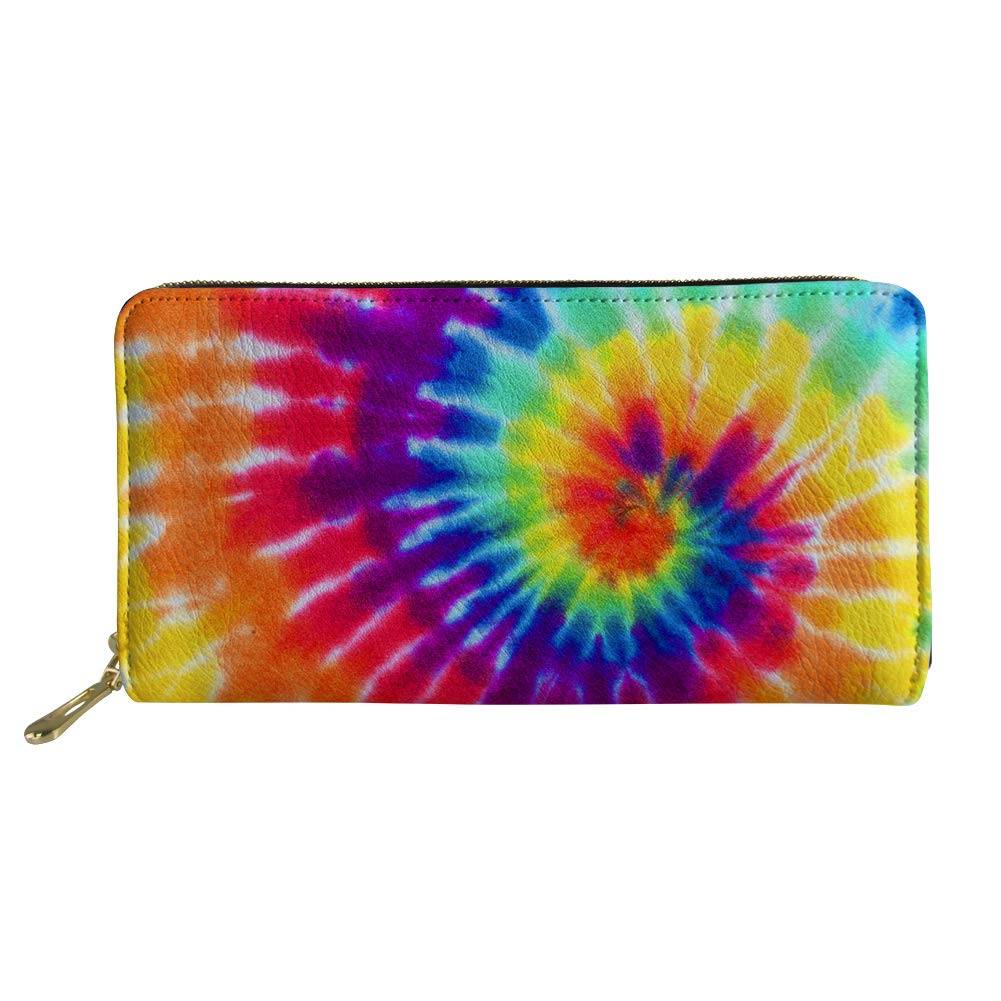 Cartera de cuero para mujer, monedero largo, embrague, organizador de tarjetas múltiples, funda para teléfono celular, Colorido Tie Dye, Cartera de viaje