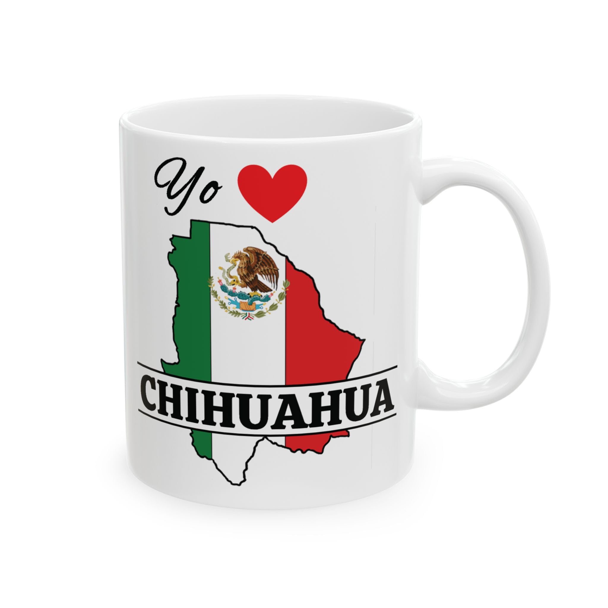 Yo Amo Chihuahua Mexico Map Coffee Mug, 15 oz;; I Love Chihuahua; Taza De Cafe; Gift/Regalo (White Handle)