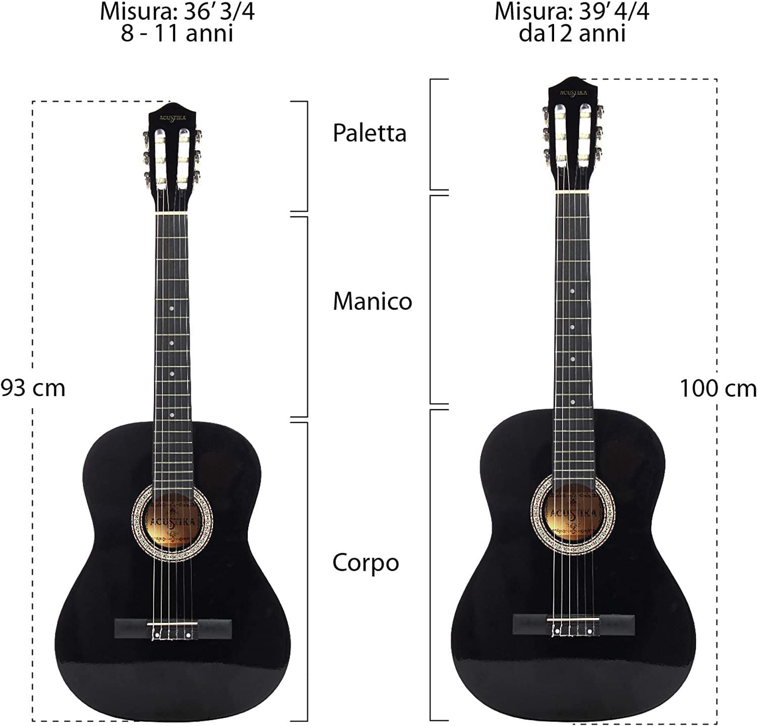 Chitarra Classica Acustika in Legno 93 cm 6 Corde in Nylon 3/4 Misura 36 Blue Burst