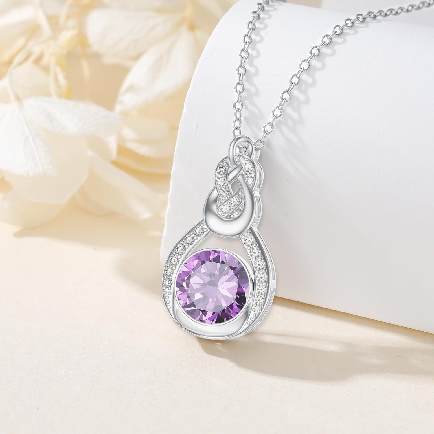 LONAGO Teardrop Amethyst Necklace 925 Sterling Silver for Women Infinity Birthstone Natural Stone Pendant Necklace Jewelry Gifts for Mom Christmas Birthday - Image 3