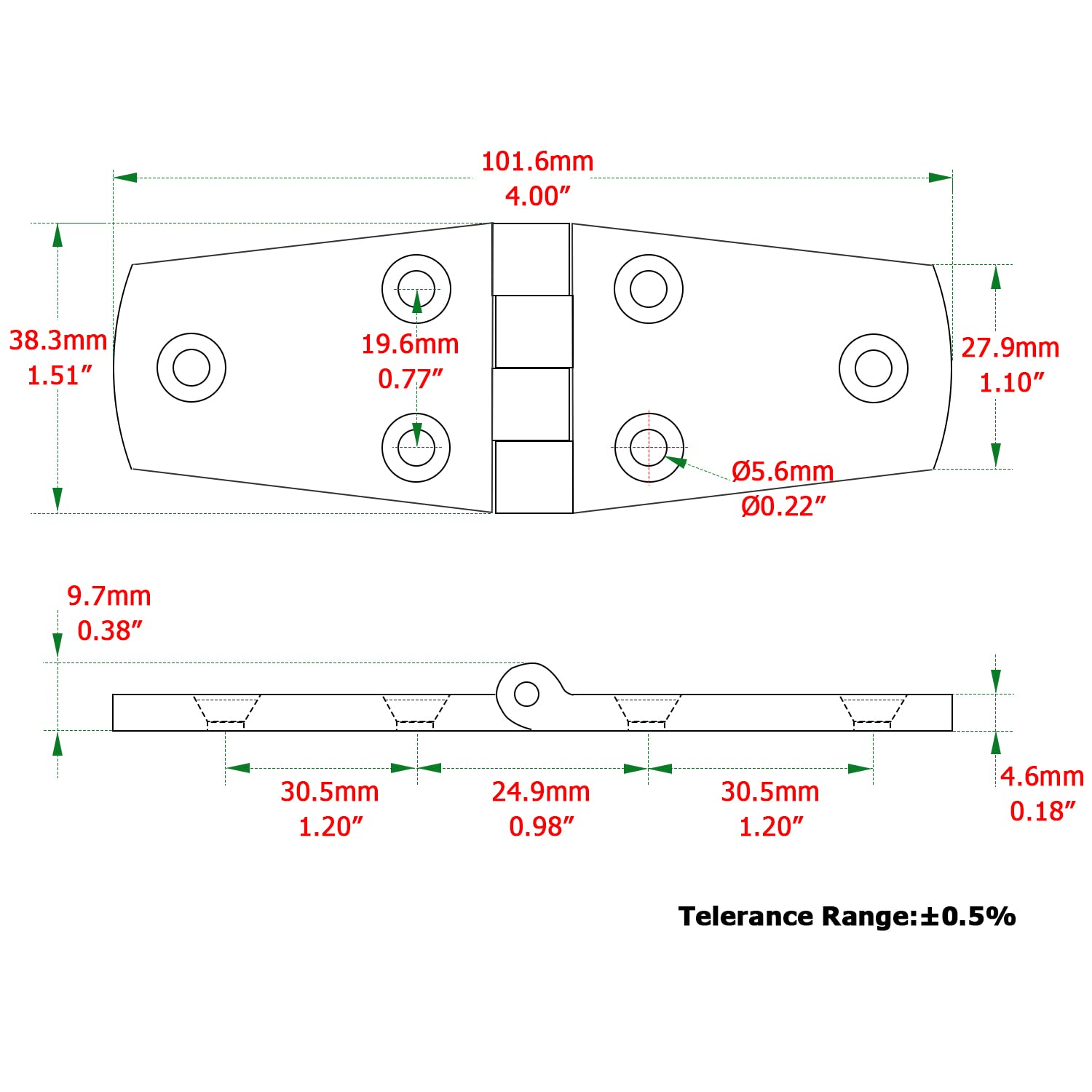 Marine Monture Charnières de Portes Acier Inoxydable Charnière inox de Bateau de Trappe Matériel À toute épreuve Charnière Marine de Bateau Plateforme Cabinet SUS316 38 mm x 102 mm 2pcs