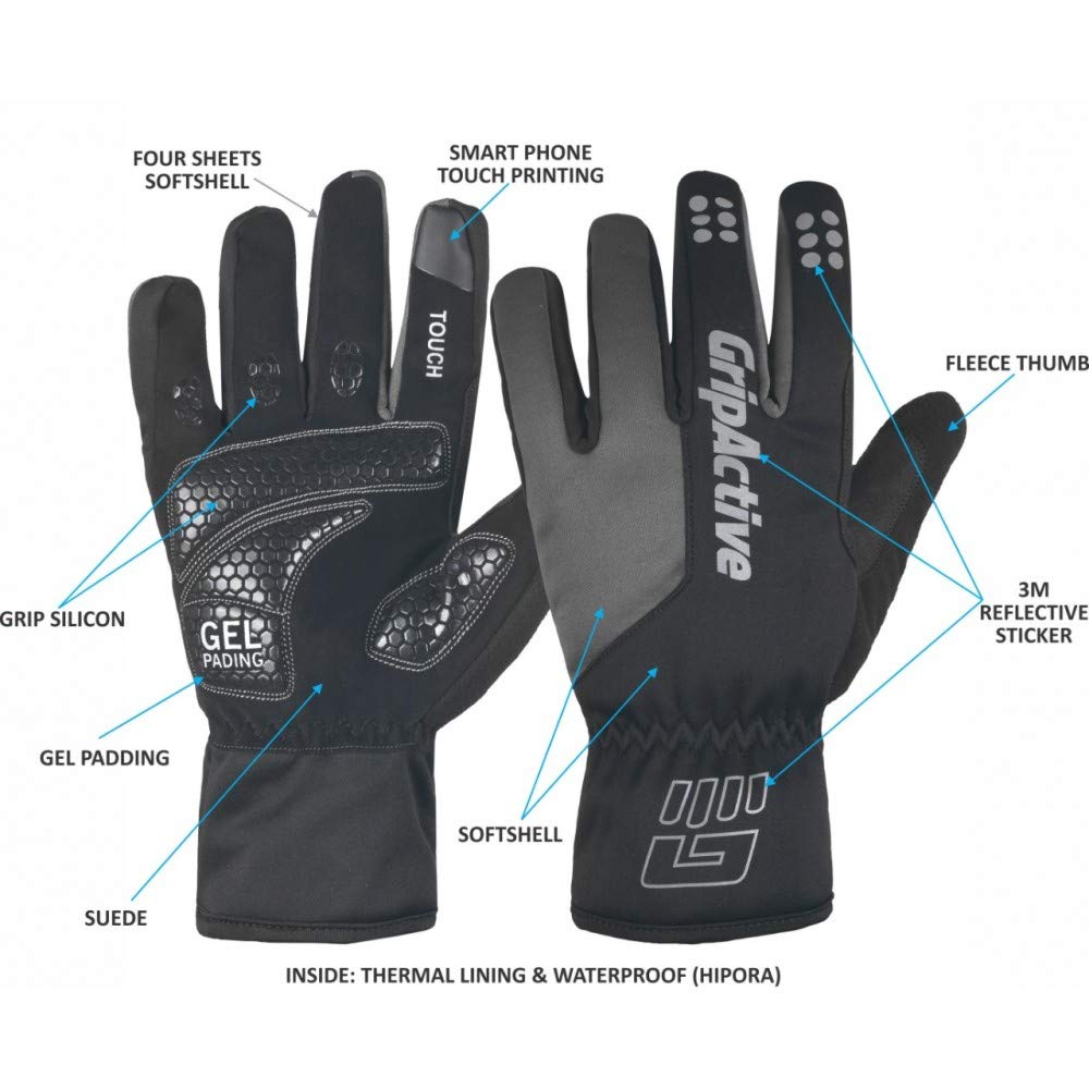 Grip Active Guanti da ciclismo invernali resistenti all'acqua antivento BMX antiscivolo con adesivo riflettente