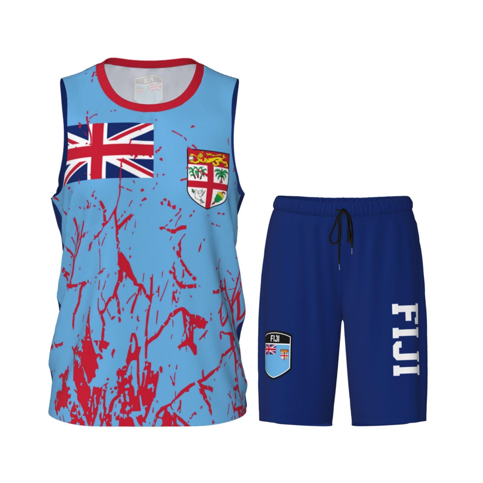 Fiji Flag Grain (3) Basketball Jersey Uniform Suit for Men Women Adults Training Athletic Set
