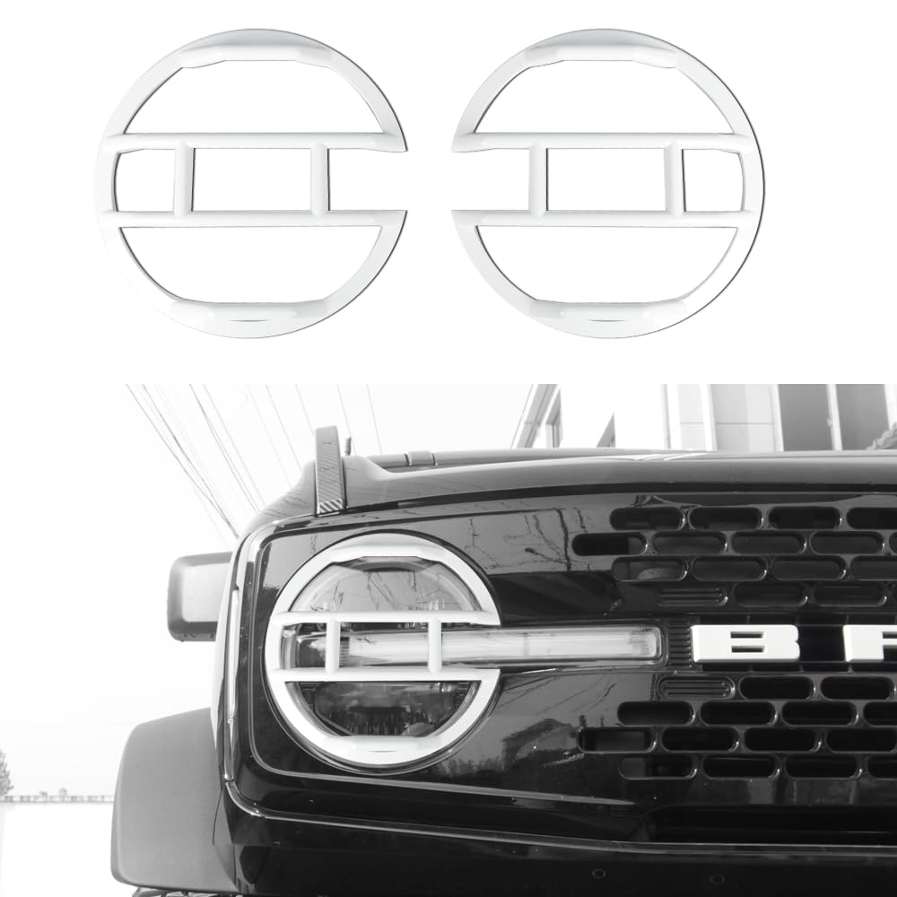 POETRYXIAO Bronco Headlight Guard Cover for 2021-2023 Ford Bronco,Headlight Lamp Trim Protector for Bronco Accessories (White)