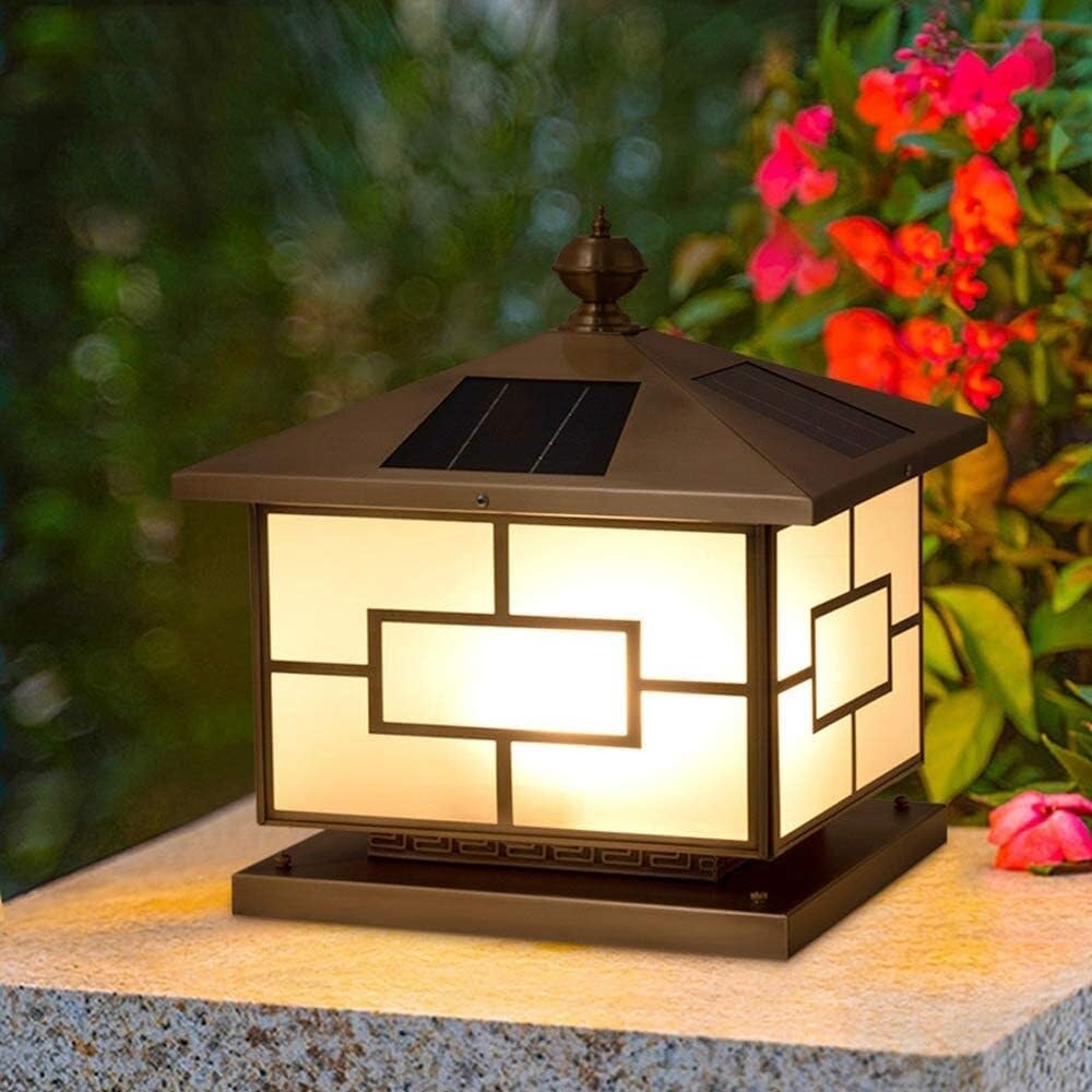 QUSYZD Solar Outdoor Post Lights Solar Outdoor Pillar Lights Fixtures Full Copper Square Column Pillar Lamps for Garden Park Gate Street Lighting,25 * 33cm