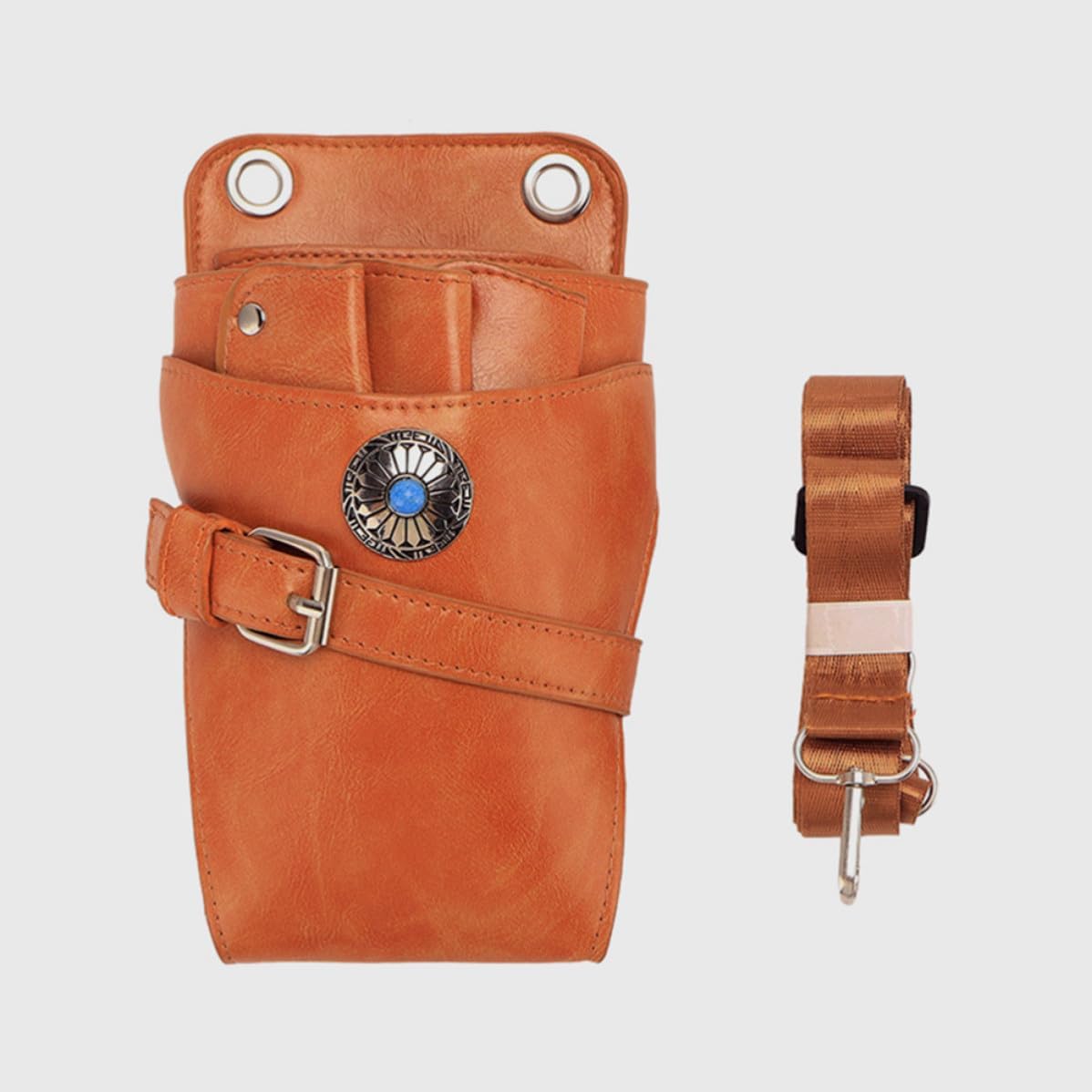 Portable Barber Waist Bag Scissor Holder Made of Lightweight Pu Leather with Detachable Design for Hairstylists and Hairdressers in Barber Shop Orange Color