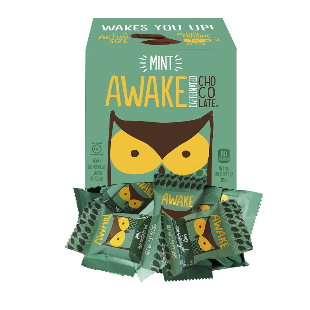 AWAKE Caffeinated Chocolate Bites, Dark Chocolate Mint Energy Snack, 1 Bite Equals 1/2 Cup of Coffee