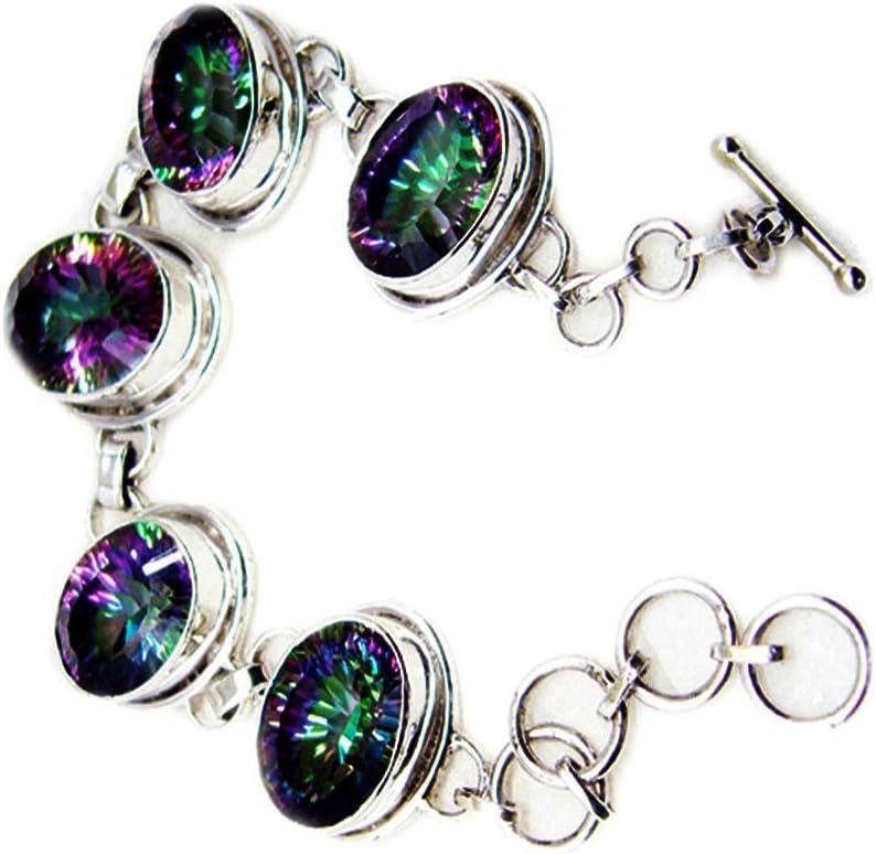 Mystic Quartz Charm Bracelets for Girls 925 Sterling Silver Link Toggle Clasps L 6.5-8 Inch